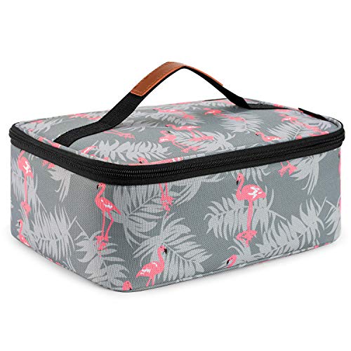 Srotek Lunch Bag Insulated Lunch Box Tote Bag Cooler Bag Water-resistant Cute Lunch Bag Wide-open Thermal Tote Kit for WomenWorkPicnic Grey Flamingo