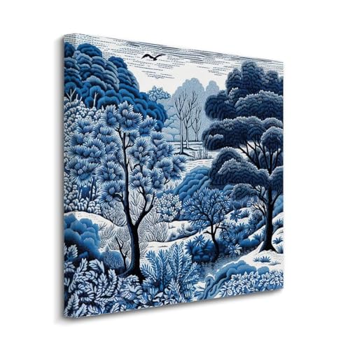 Peinture sur toile chinoiserie indigo pour sublimer le mur de votre salon
