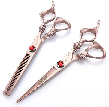 6.0 Inch Professional Gold Hair Cutting Scissors Sets, Salon Haircut Scissors Cutting Kit Tools, Sharp and Precise, for Men Women Adults Kids Home Salon,Red,5.5 Inch
