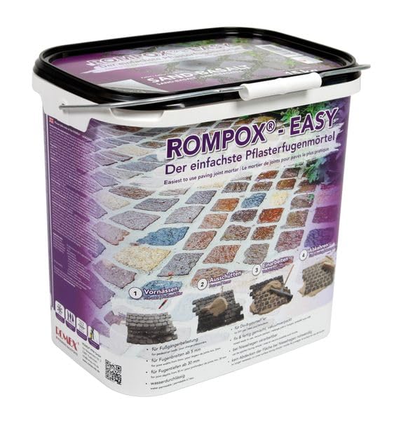 ROMPOX® - EASY 1K Pflasterfugenmörtel 15 kg - Sand-Basalt - 1-komponentig für leichte Belastung - für eine feste & saubere Pflasterfuge