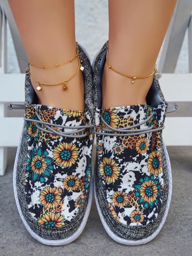 Unisex-Adult Sunflower Floral Canvas Loafers - Easy Slip On Comfortable Boat Shoes - Lightweight Tennis Sneakers with Soft Cushion - Outdoor Flat Driving Shoes - Breathable for Women/Men3