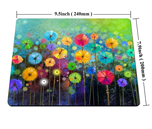 Smooffly Watercolor Nature Landscape Floral Mouse Pad, Blossom Plants Herbs Garden Scene Colorful Spring Petal Flowers Personalized Mouse Pads #TOP1
