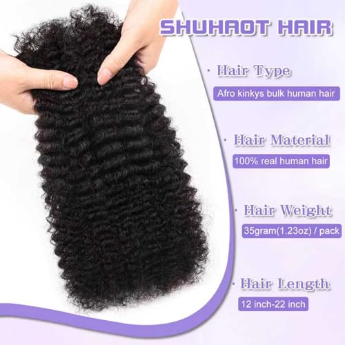Afro Kinkys Bulk Human Hair For Braiding Soft 4c Afro Kinky-Curly Human Hair For Mini Twists,Dreadlocks Extensions,Repair Locs,Micro Locs Extension,Human Braiding Hair 18inch(1B,35g/pack) - Image 3