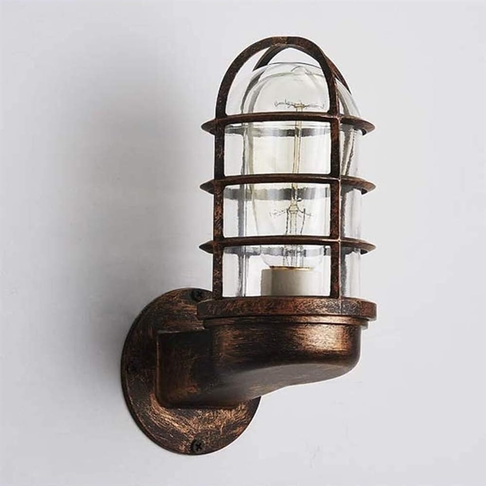 Applique Murale Industrielle en Bronze Antique avec Cage en métal et Abat-Jour en Verre E27 pour Balcon, Jardin, terrasse, Villa Victoria Iron Art