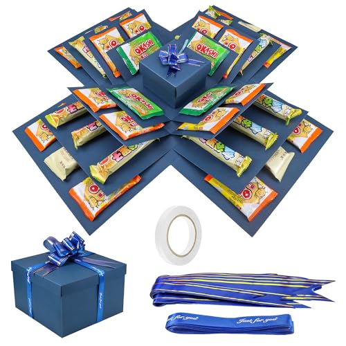 Caja de Regalo Explosión Creativa de 5 capas, Caja Sorpresa para Aperitivos Fotos, Explosiva de Regalo, Explosion Box Creativa para Cumpleaños, Aniversario, Navidad - Azul