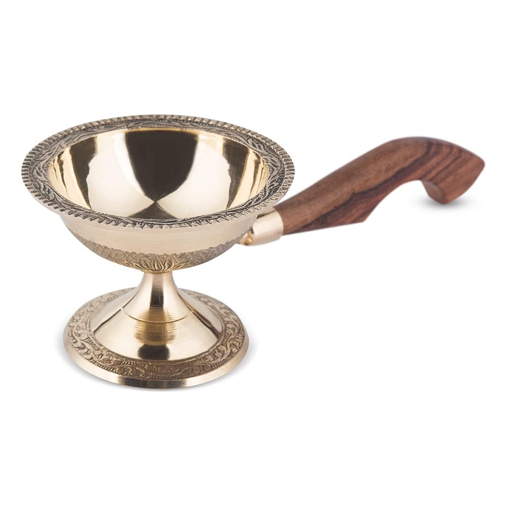 Alodie - Brass Sambrani Stand & Loban Dhoop Dani Burner with Wooden Handle for Kapur - Sambrani Dhoop Holder Pooja Items for Home (Small 8.7x3.1x2.5) (B09NFVHN8H) Amazon Price History, Amazon Price Tracker