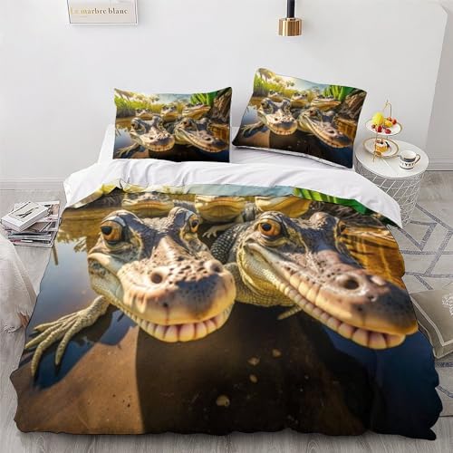 Housse de couette crocodile 220x240 cm avec taies d'oreiller en microfibre pour lit king size