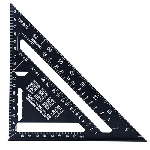 TOEEREY 7 Inch Metric Rafter Square - Aluminum Carpenter's Roofing Square, Precision Woodwork Triangle Ruler with Protractor for Carpentry Roofing