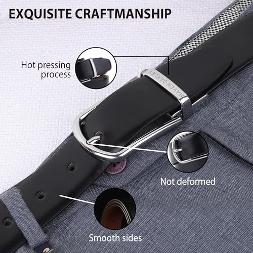 Image of Belts for Men Leather Original, Reversible Black & Brown Formal & Casual Italian Leather Belt with Solid Metal Curved Buckle