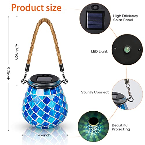 Newnen Mosaic Solar Lantern Mosaic Mason Jar Light Patio Table Lamp Decor For Patio Porch Lawn Garden Yard Party Bedroom Tabletop Decor (Blue) #TOP1