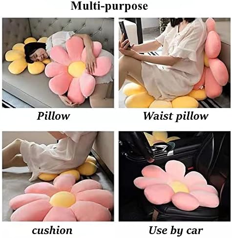 Flower Floor Pillow Daisy Flower Shape Cushion Cute Seating Pad Plush Chair Cushion Throw Pillow Home Decoration for Girls Women a Reading, Bed Room, or Watching TV (White, 38cm)