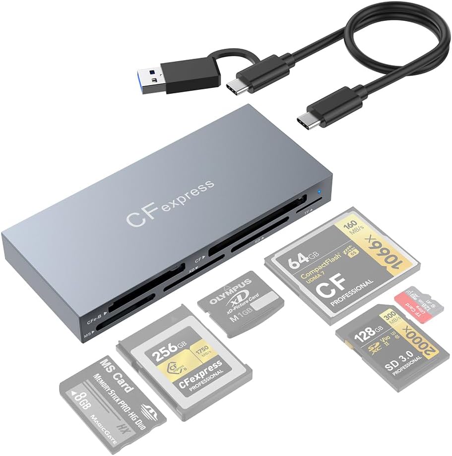 JMT USB 3.2 Gen 2 CFexpress Card Reader 10Gbps TypeB/CF/SD/TF/MS/XD/USB Memory Card Hub for Laptop Accessories (CR353B 6 in 1)