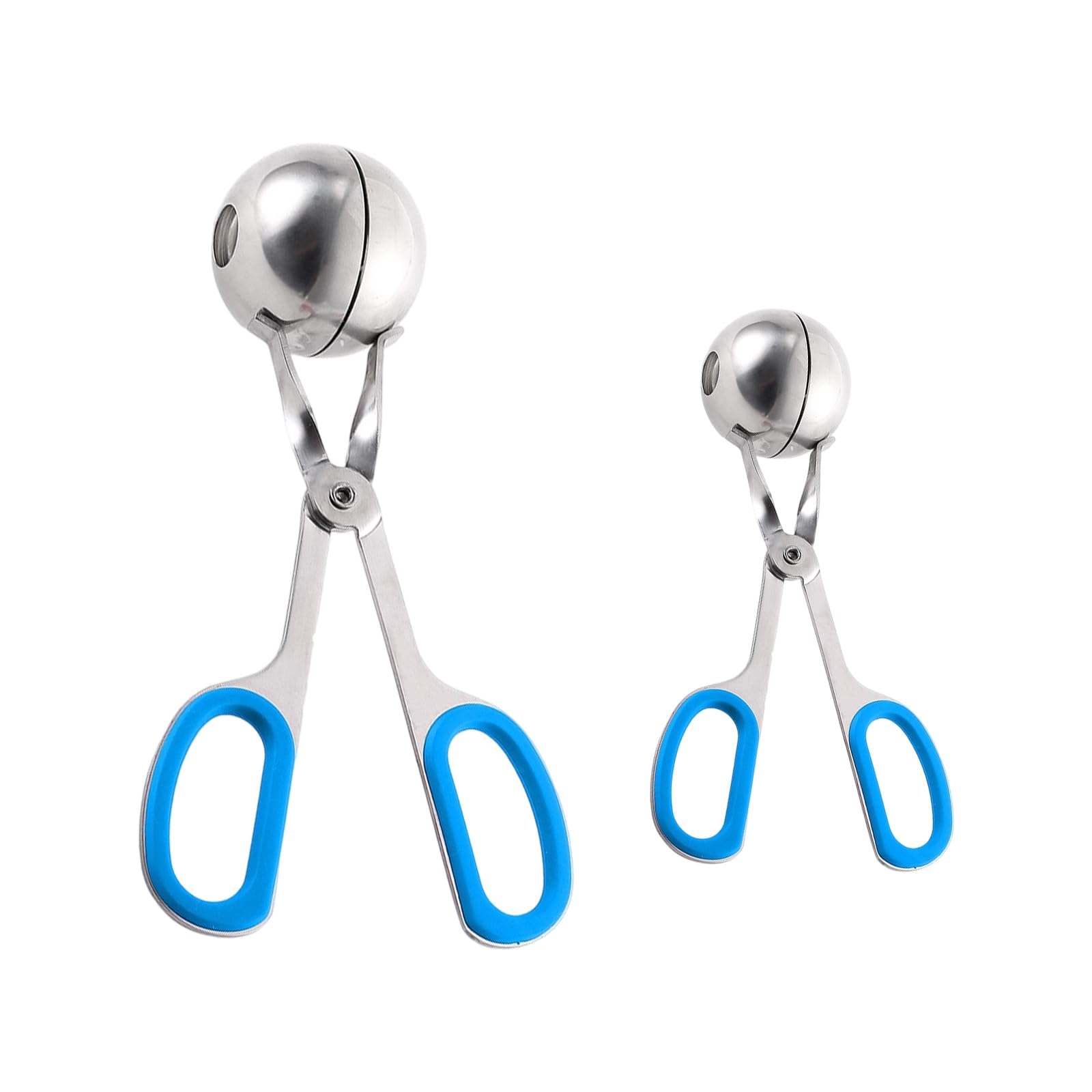 CAZSTYK Of 2 Professional Stainless Steel Meat Baller Tongs with Ergonomic Handle for Meatballs and Vegetables Ball Maker Meatballs Scoops