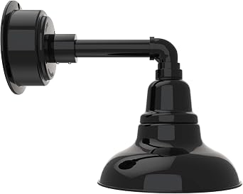 Cocoweb 8in. Gloss Black Indoor Outdoor Gooseneck Barn Light Fixture with Cosmopolitan Arm - Vintage Farmhouse Wall Sconce