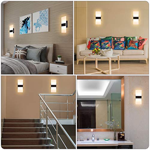Image of Lightess Modern Sconces Set of 2, LED Wall Lights Indoor, Warm White | Acrylic, 12W, for Hallway Living Room Corridor Bedroom