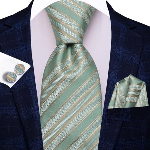 Image of Dubulle Mens Tie Set Solid Paisley Silk Striped Necktie for Men with Cufflinks Tie and Pocket Square