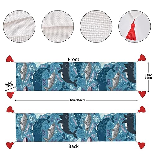Chemin de table en lin motif baleine pour décoration table automne - 5