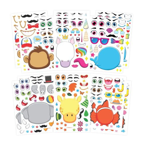 Image of CodersParadise 12 Sheets Animals Make-a-Face DIY Stickers for Kids | Creative Mix & Match Sticker Activity | Fun Craft, Educational & Interactive Stickers for Children