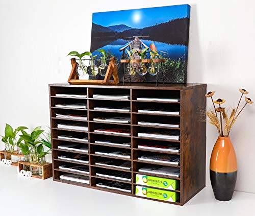 Pag Wood Literature Organizer Office Home File Sorter Mail Center Paper Storage Holder Classroom Keepers Mailbox, 27 Slots Compartment, Retro Brown #TOP5