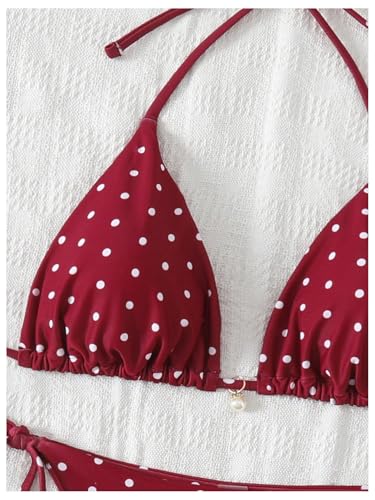 Image of SOLY HUX Women's Polka Dots Print Bathing Suit Halter Triangle Tie Side Bikini Sets Two Piece Swimsuit
