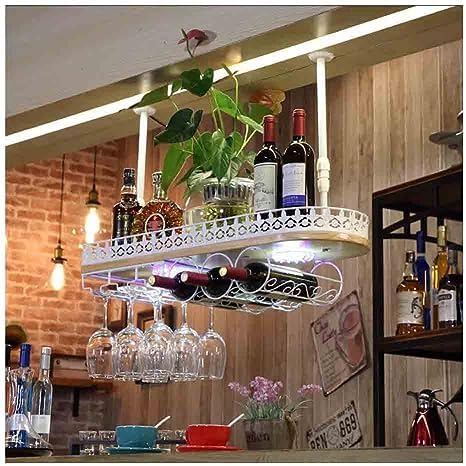 Ceiling Mounted Rack and Glass Holder, Adjustable Industrial Rack Shelf 2-Layer Hanging Metal Glass Rack Holder Perfect for Bar Cafe Kitchen (Color :hite, Size : 100x28cm)