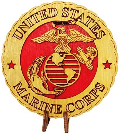 Custom Laser AccentsArmed Forces Marines Military Decorative Three Dimensional Wooden Desk Plaque 4"