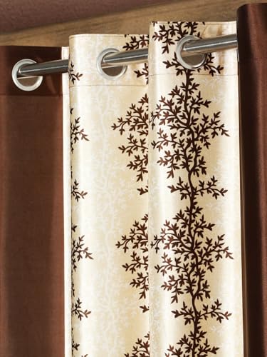 Image of Home Sizzler 2 Pieces Bloom Line Grommet Eyelet Polyester Window Curtains - 5 Feet, Coffee Brown