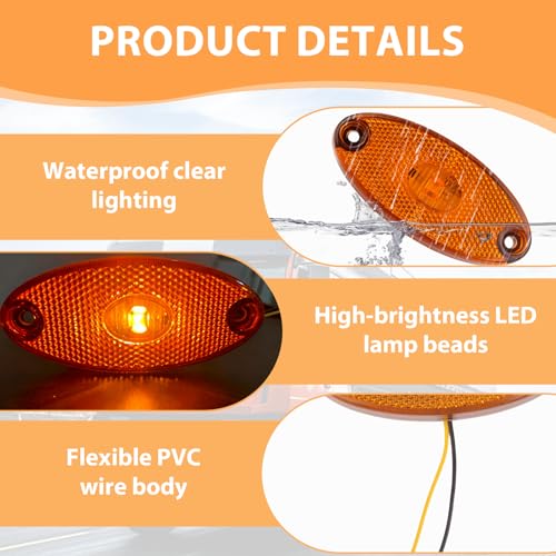 EuSupNova Begrenzungsleuchte Bernstein 12V LED Seitenmarkierungsleuchte, Schraubanschluss, Seitenmarkierungsleuchte kompatibel mit Anhänger, Wohnwagen, Nutzfahrzeuge, LKW, Kfz und Traktor, (Gelb)
