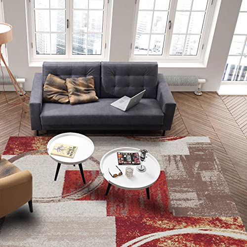 Orange And Grey Area Rug For Bed Room, 3' X 5' Indoor Accent Rugs Non-Skid Kitchen Runner, Orange Abstract Art Smear Country Geo Bathroom Rugs Modern Floor Mats Washable Throw Carpet For Living Room #TOP3