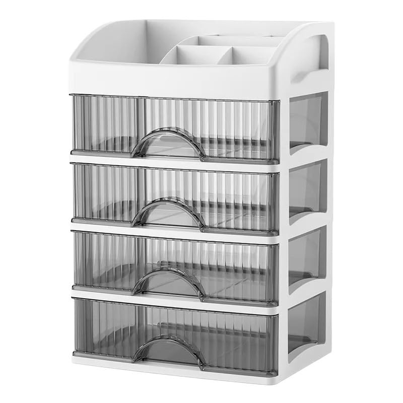 Schminktisch Organizer Große Kapazität Kunststoff Schublade Kosmetik Veranstalter Desktop Make-Up Organizer Lagerung Box(White four)