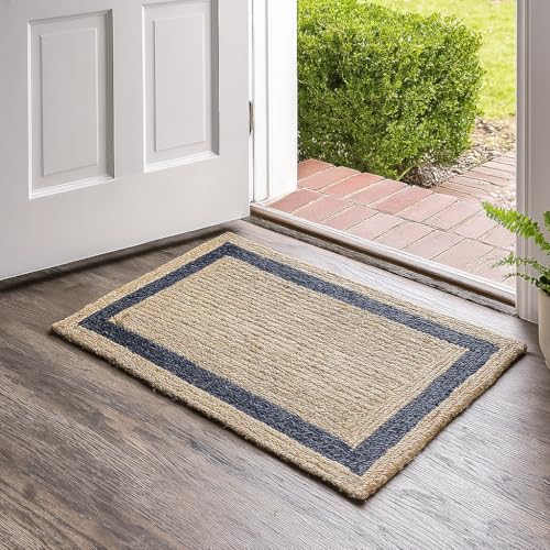 Image of Handwoven 2x3 feet Jute Rectangular Rug, Natural Fibers, Braided Reversible Carpet for Stylish Bedroom Living Room Dining Room Kids Room (2x3 feet, Black & Beige)