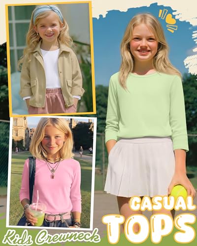 Image of 4 Pack Girls 3 /4 Sleeve T Shirts Kids Crewneck Elbow Sleeve Casual Tops Solid Basic Cute Teen Tees 5-14Y