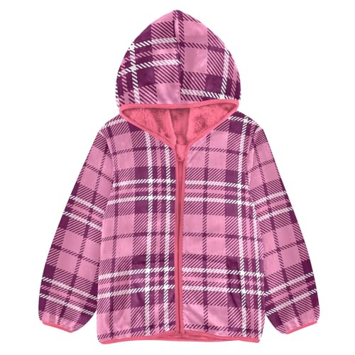 GuoChe Buffalo Plaid Check Tartan Scotland Peach Purple Decor Hooded Fleece Jacket Baby