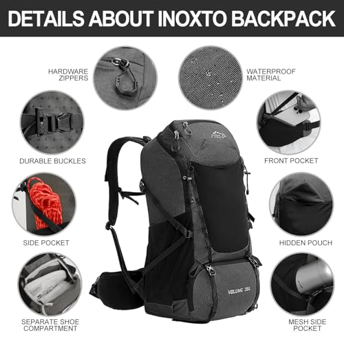 INOXTO 35L Hiking Backpack with 3Lwater bladder, Camping Backpack with Waterproof Rain Cover for Men, Outdoor Sport Trav - Additional View