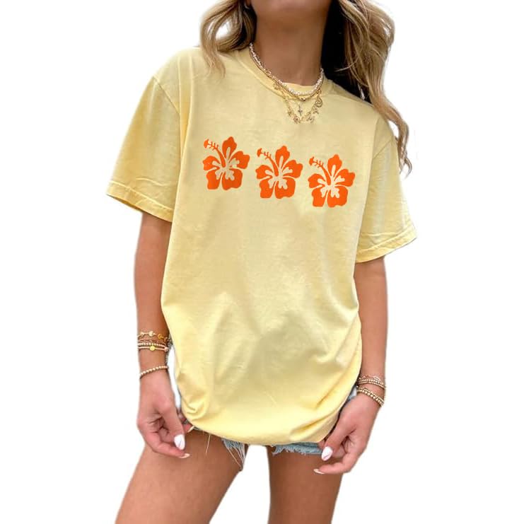 Women Teens Girl Oversized Graphic Shirts Short Sleeve Floral Baggy Tees Y2K Cute Aesthetic Summer Coastal Tops