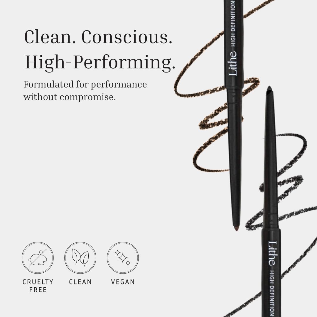 LITHE BEAUTY Smudge-Proof Gel Eyeliner Pencil – Long Wear Retractable Eyeliner with Ultra Thin Tip & Angled Brush, High Definition Vegan Makeup in Shade Coffee Bean