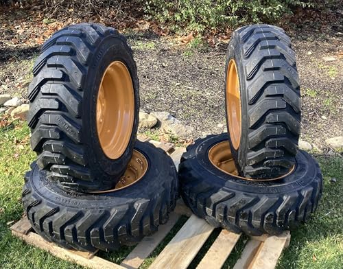 Set of 4-HD 10-16.5 Forerunner SKS-8 Skid Steer Tires on Wheels/Rims (6 lug) for Case 1840, 1838, 1835 & more -12PLY -10X16.5