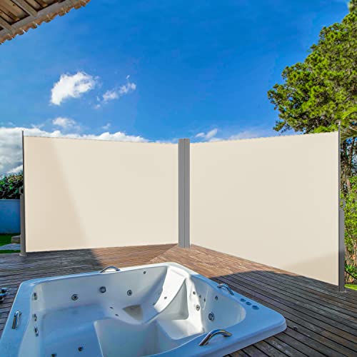 Zlinke CLP 276 Inch X 71 Inch Double Retractable Side Awning,Waterproof & Uv-Resistant,Folding Privacy Screen Room Divider Roll Up Balcony(Beige) cover