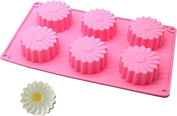 6 Slot Daisy Flower Soap Mould, Chocolate Jello Crayon Soap Mould for Making soap Bath Bomb Candle Ice Cream Pudding Silicone Mold Homemade Dia. 2.54inch, Height:1 Inch per Cavity