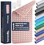 Bathtub Mat Non Slip 35x16 - homerella® Bath Mat Incl. Hooks for Drying, Extra Long, 100% BPA Free, Shower Mat Non Slip Anti Mold, Machine Washable, Shower Mats for Inside Shower Mildew Resistant