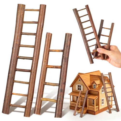 LIOOBO 2pcs Mini Ladder: Miniature Wooden Step Ladder Dollhouse Ornament