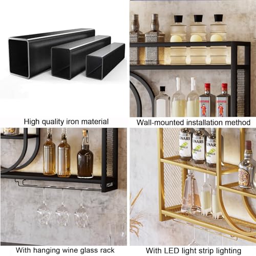 Casier à vin mural avec éclairage LED et support pour verres à pied