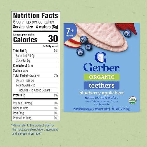 Gerber Blueberry Apple Beet Organic Teething Wafers, 6 Pack | Baby snack; organic gentle teething wafers; blueberry apple beet; 6 x 1.7 oz boxes - image 8