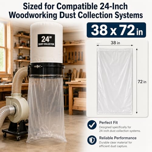 Dust Collector Bags, True 6 Mil Heavy-Duty Clear Plastic Lower Collection Bags, 38" x 72", 30 Count Box Pack, for Compatible 24-Inch Woodworking Dust Collection Systems by MC MARC CROUCH - Used condition - Image 2