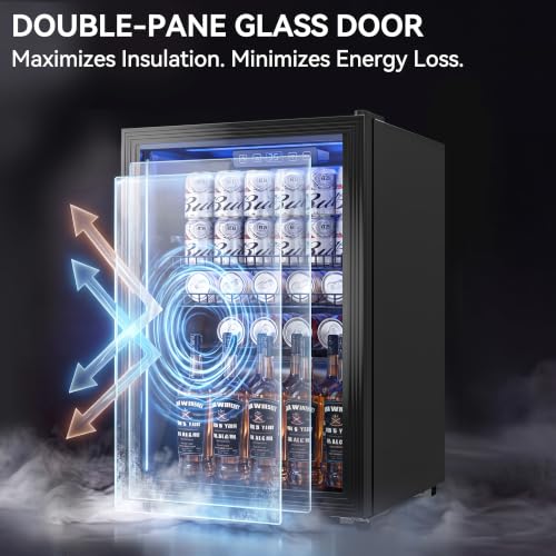 Image of Tehanld 2.5 Cu.Ft Wine Fridge, Beverage Fridge With Glass Door, Wine Cooler Refrigerator, Beverage Drink Beer Cooler, Adjustable Shelves & Digital Temperature Display, 22 Bottle 95 Can