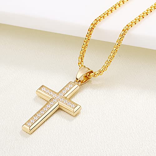 Yl Cross Necklace For Women Stainless Steel Crucifix Men Pendant 24'' Rolo Chain 18K Gold Cubic Zirconia Jewelry #TOP2