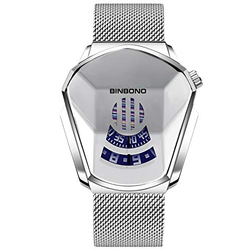 RORIOS Fashion Mens Watches Analog Quartz Watch Cool Creative Wristwatch with Stainless Steel Mesh Brecelet Sport Watch for Men, Silver, Quartz Watch (B08M61WP36) Amazon Price History, Amazon Price Tracker
