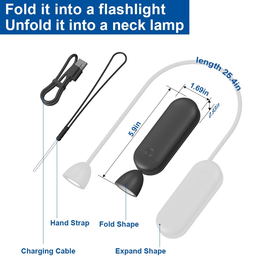 3-in-1 LED-Buchleuchte, Schreibtischlampe & Taschenlampe, faltbare Hals-Hängelampe