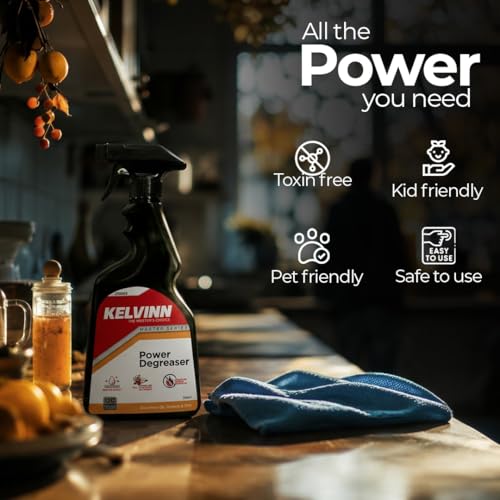 Image of KELVINN Power Degreaser 500ml, Heavy Duty Engine Cleaner for Car Bike Kitchen Bathroom, Removes Grease Oil Grime, Multi Surface Cleaner Safe on Metal Paint Plastic, Fast Acting Residue Free Spray