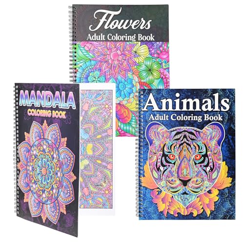 Zylota 3 Stück Malbücher für Erwachsene Anti-Stress Ausmalbuch für Erwachsene mit Spiralbindung 60 Muster Malbücher Mandalas Tier und Blume Stressabbau Geschenk für Frauen